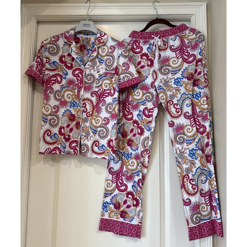 ANGELS + Premium PJ Set Pink Pasiley Print Top Pants Pajama Set Sz S Loungewear‎